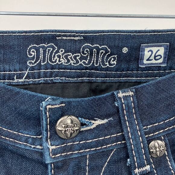 Miss Me Dark Blue Wash Easy Boot Sequin Stretch Flap Pockets Bootcut Jeans Pants - Picture 2 of 11